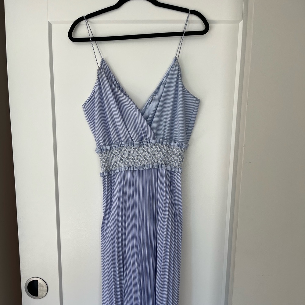 SAYLOR Blue and White Striped Midi Dress